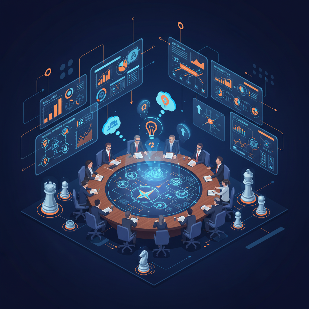 Boardroom mit Führungskräften die über Digitalstrategie diskutieren